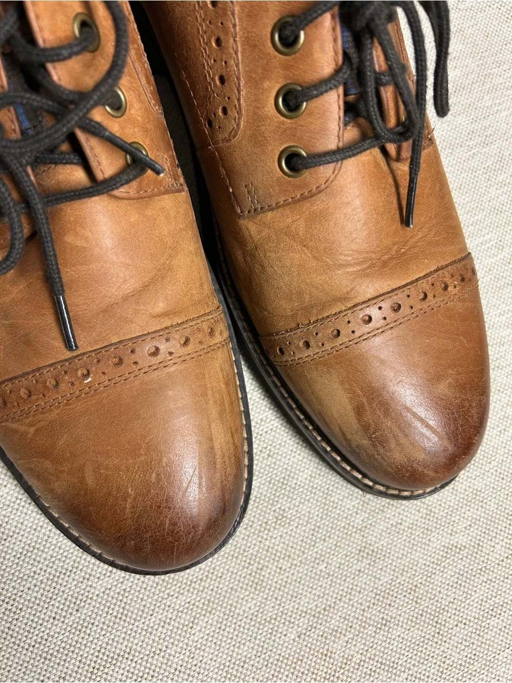 Nunn Bush Men's Tan Leather Oxford Derby Shoes with Black Laces